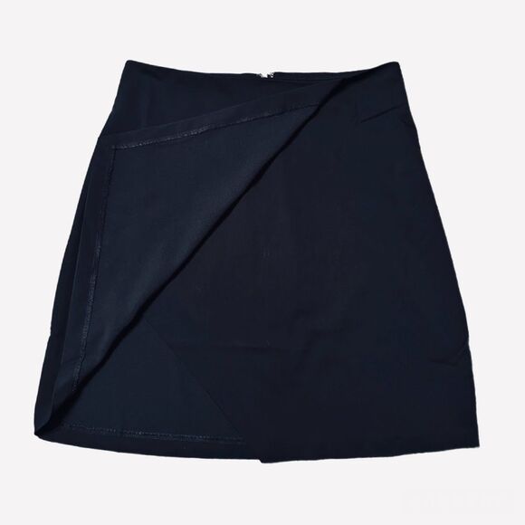 BCBGMaxAzria NWT Black Asymmetrical Layered Faux Wrap Pencil Skirt Size 6 - Picture 4 of 8